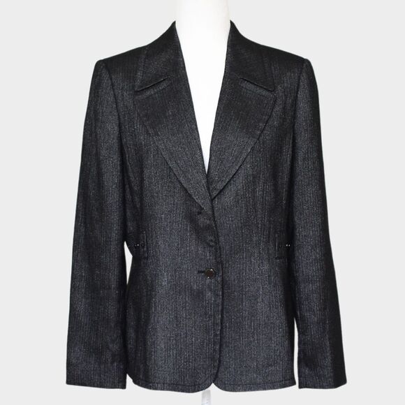 TAHARI ASL Metallic Herringbone Blazer Gray Size 10 - Picture 1 of 7